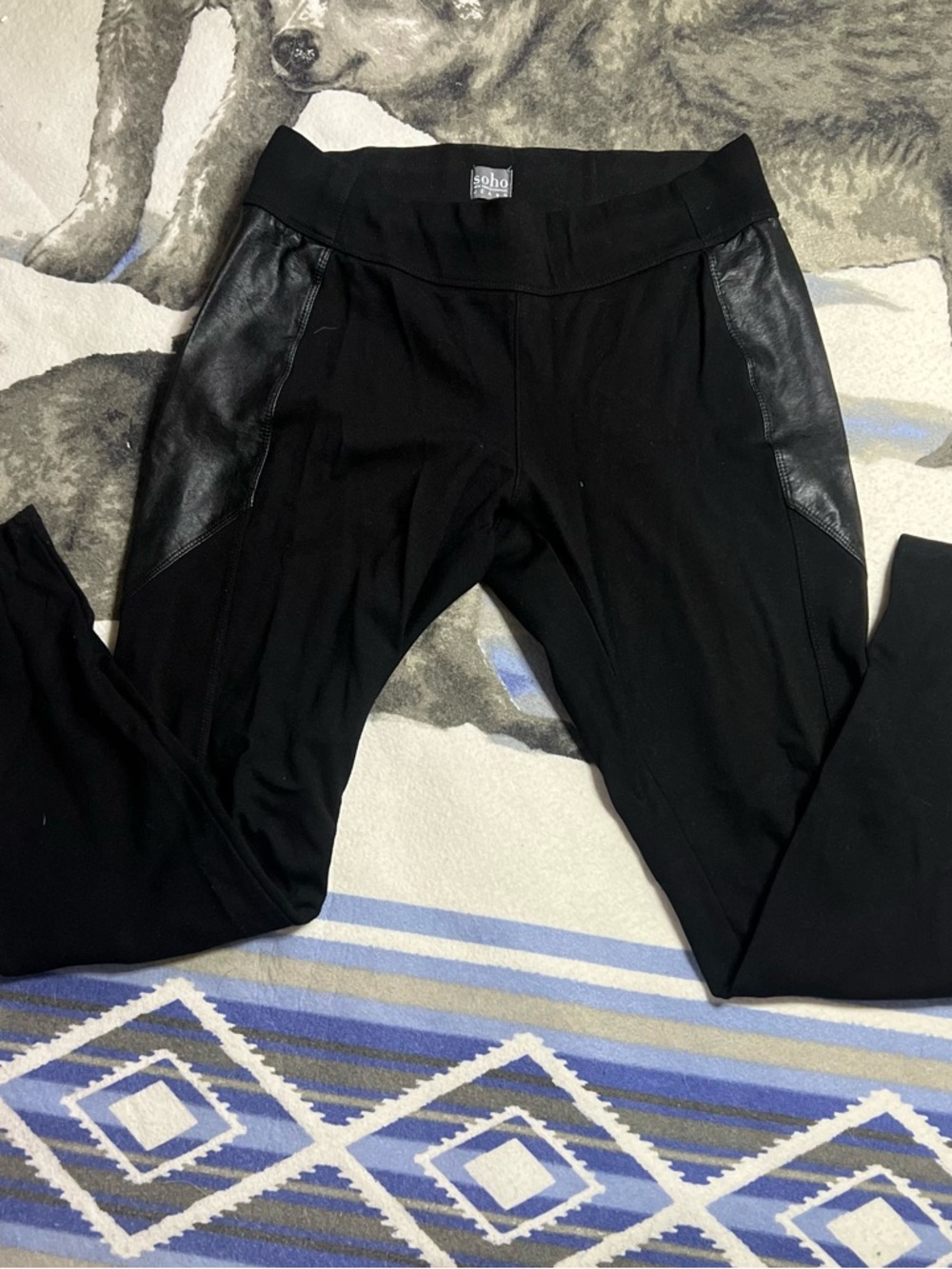 Black Faux Leather Accent Soho Leggings Size M